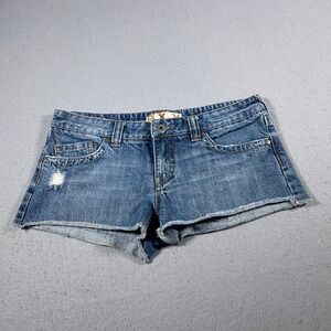 Vintage‎ Roxy Women 11 Booty Denim Shorts Distressed Cutoff Blue Summer Y2K